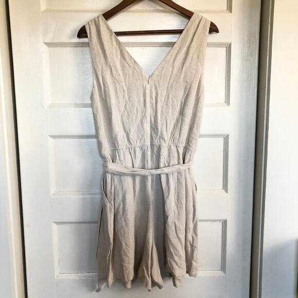 London Times Linen Blend Sleeveless Romper Tortoise Rings Belted M Quiet Luxury - Picture 7 of 10